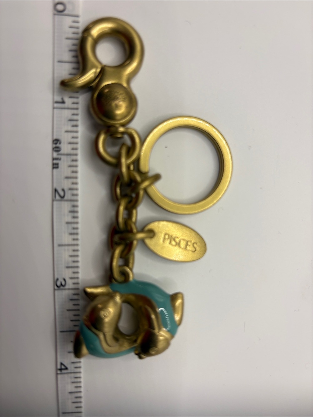 Mulberry Pisces Brass Keychain with Teal Enamel Fish Charm - Picture 6 of 6